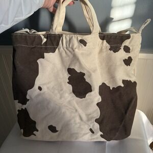 Baggu Duck Bag Shopper Canvas Tote Purse Washable Brown White Cow Print